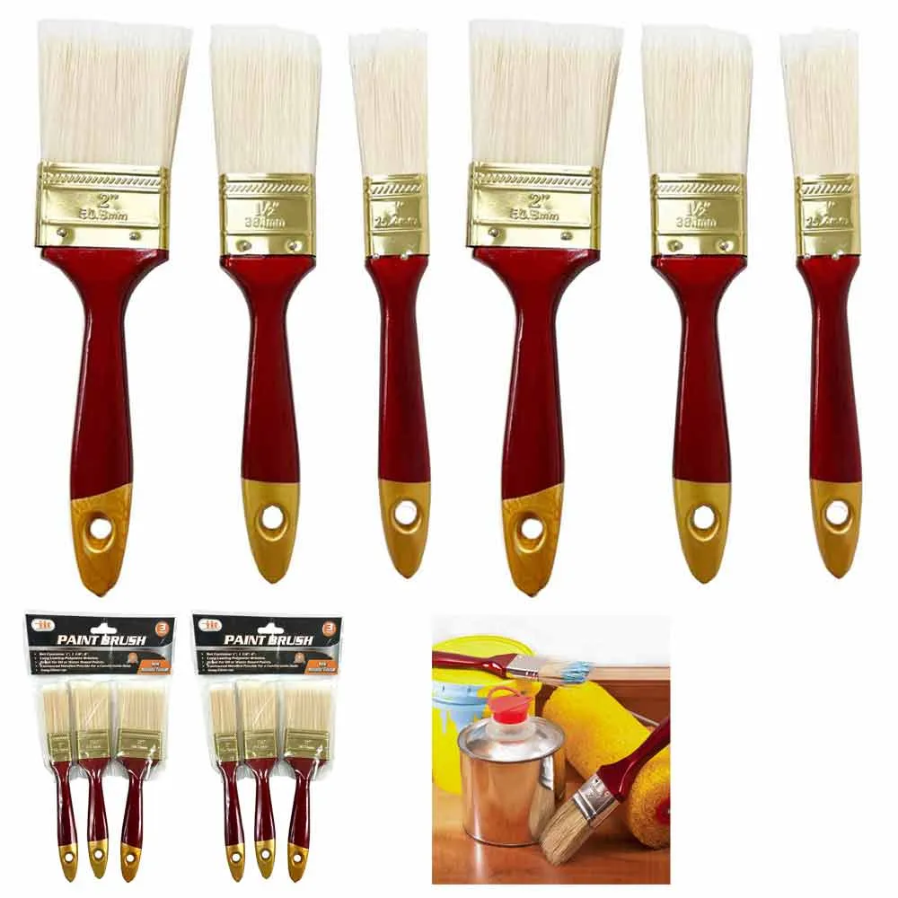 6 PC Paint Brush Set Multi Purpose Painting Brushes Home Decor Wall 1" 1.5" 2"