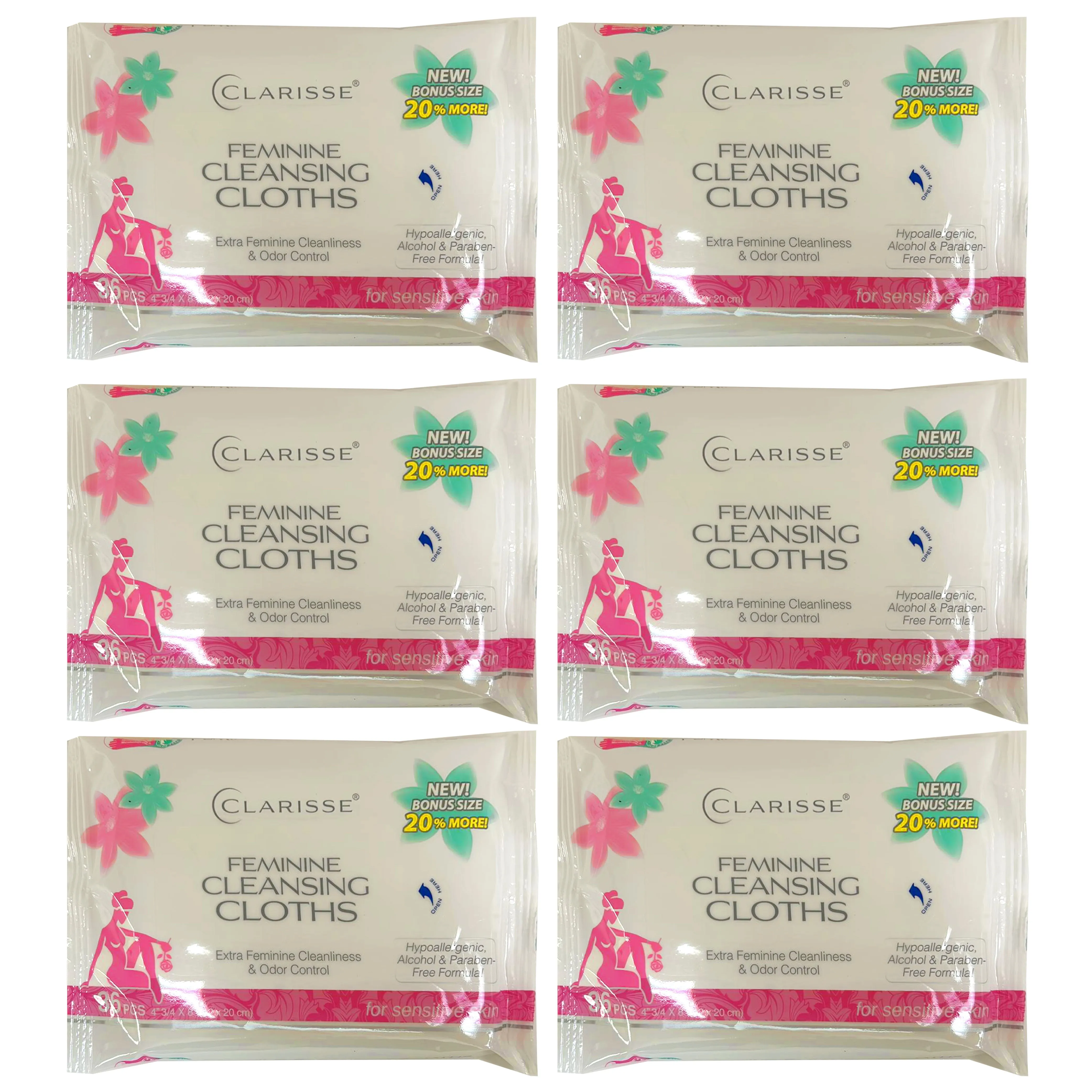 6 Pk Feminine Wipes Cleansing Cloths Women's Wet Moist Towelette Odor Control
