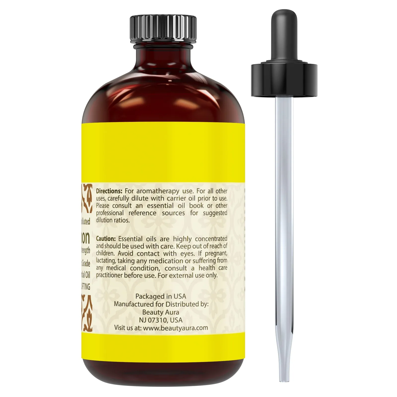 Beauty Aura Lemon 5x Extra Strength Oil | Therapeutic Grade Essential Oil | 4 Fl. Oz (118 ml)