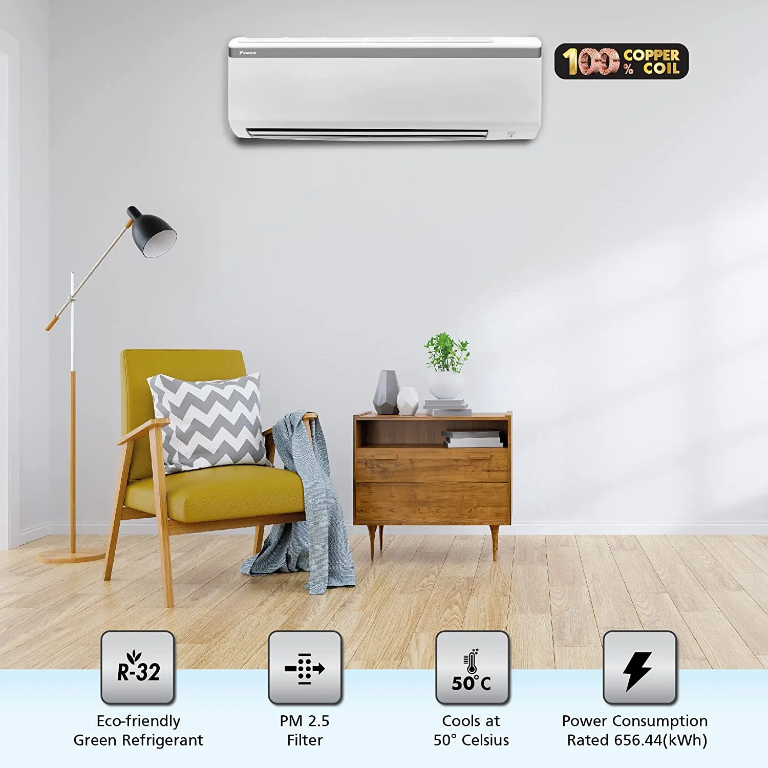 Daikin FTL35UV16 1 Ton 3 Star Split AC (Copper Condenser, Fixed Speed, PM2.5 Filter, Power Chill, White)