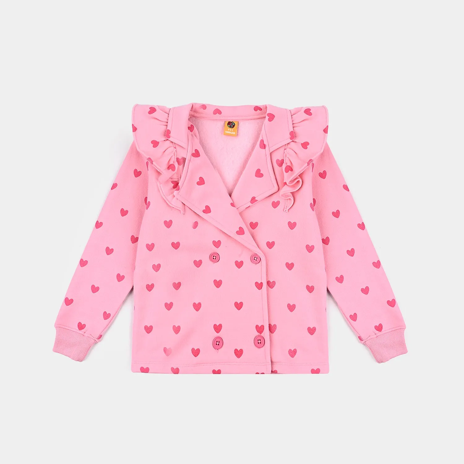 Girls Fleece Knitted Jacket Hearts-Candy Pink