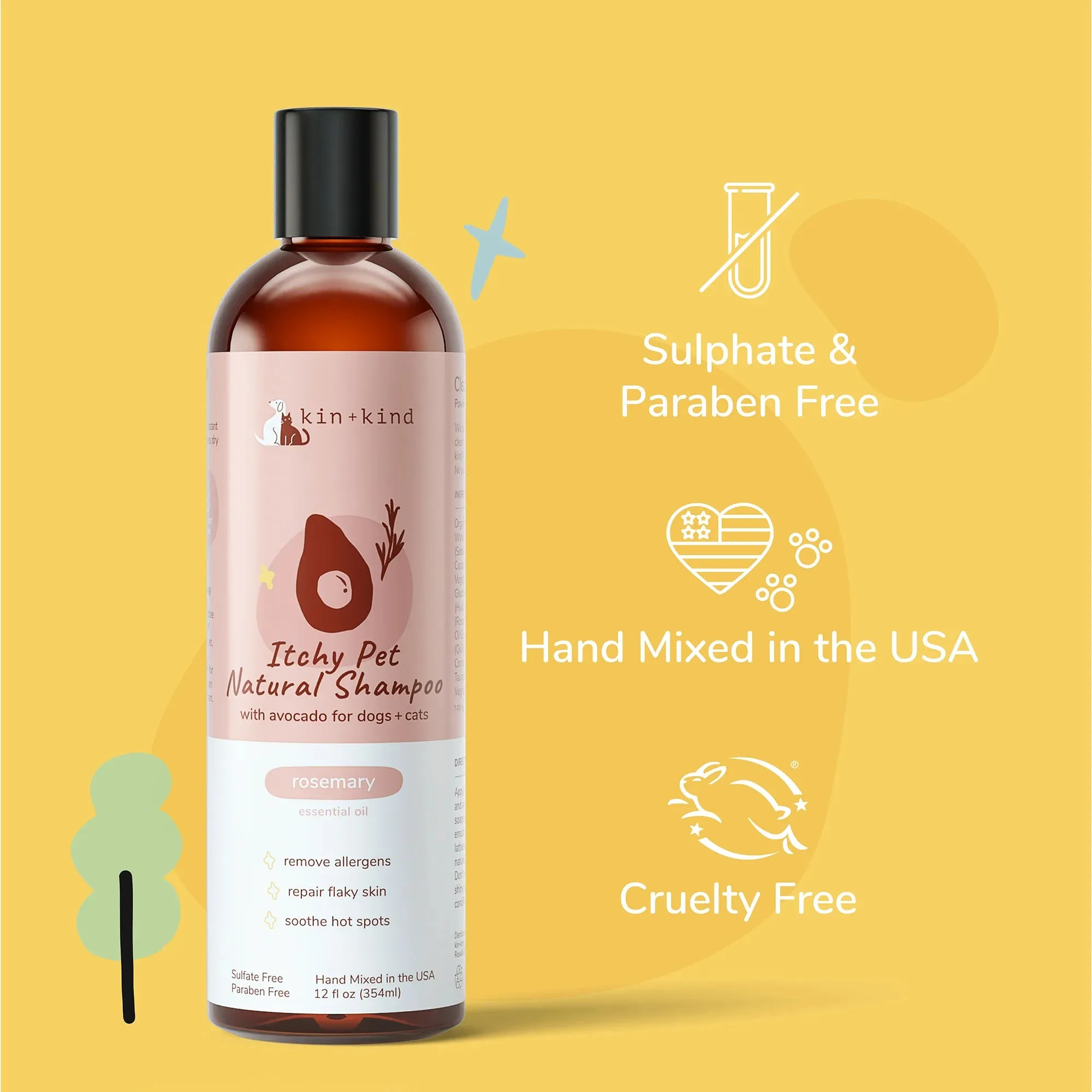 Kin Kind Itchy Pet Natural Shampoo with Avocado for Dogs & Cats (Rosemary)