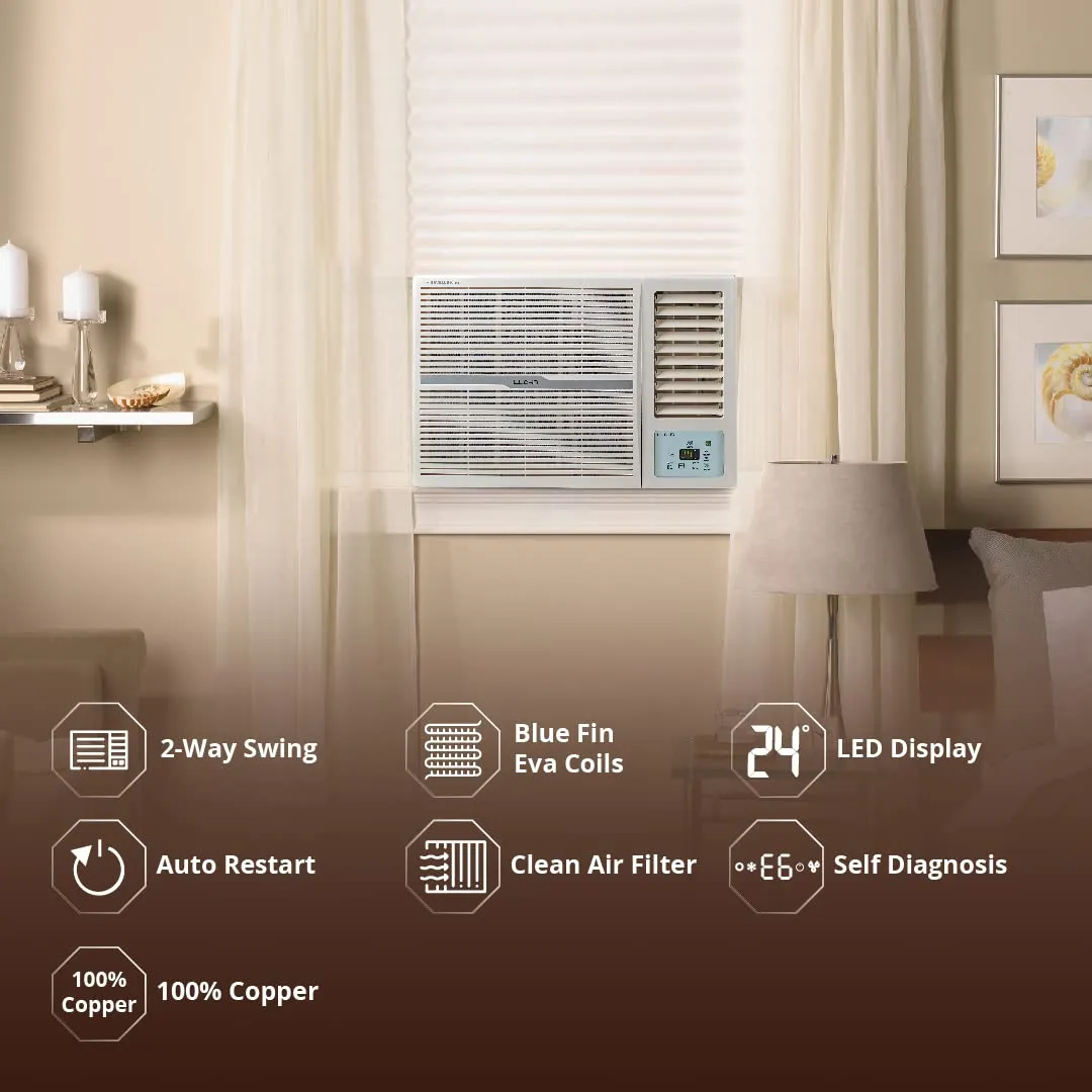 Lloyd GLW12C3XWSEW 1.0 Ton 3 Star Fixed Speed Window AC (Copper, White with Silver Deco Strip)