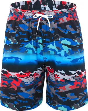 Mens Summer Beach Quick-Dry Board Shorts Color-Gradient Printed Swim Trunks