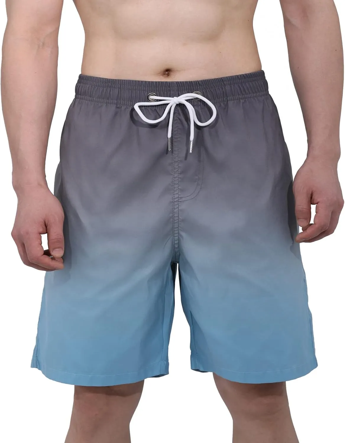 Mens Summer Beach Quick-Dry Board Shorts Color-Gradient Printed Swim Trunks