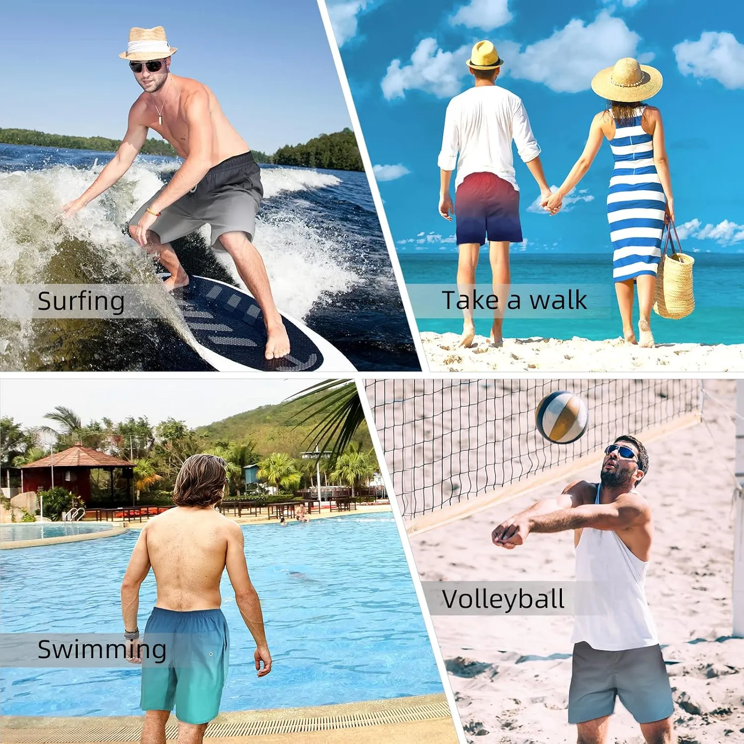 Mens Summer Beach Quick-Dry Board Shorts Color-Gradient Printed Swim Trunks