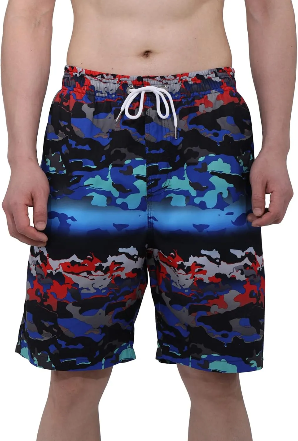 Mens Summer Beach Quick-Dry Board Shorts Color-Gradient Printed Swim Trunks