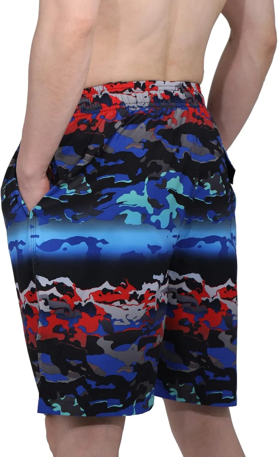 Mens Summer Beach Quick-Dry Board Shorts Color-Gradient Printed Swim Trunks