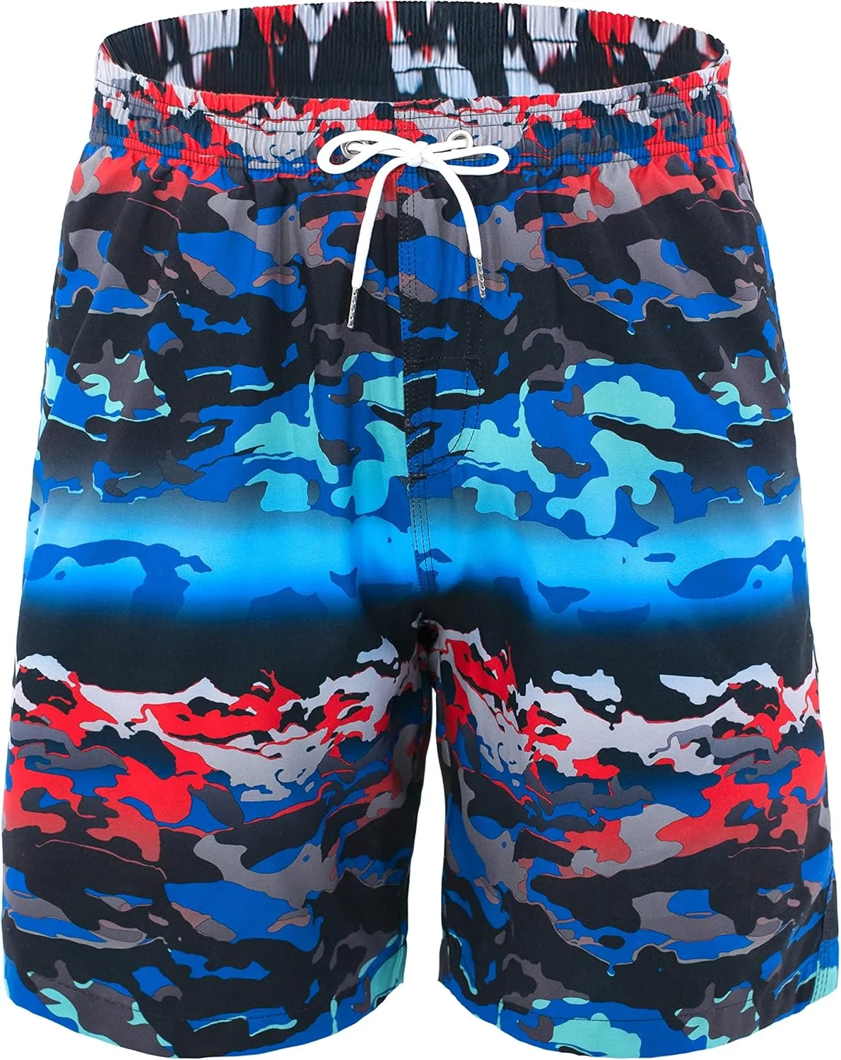 Mens Summer Beach Quick-Dry Board Shorts Color-Gradient Printed Swim Trunks