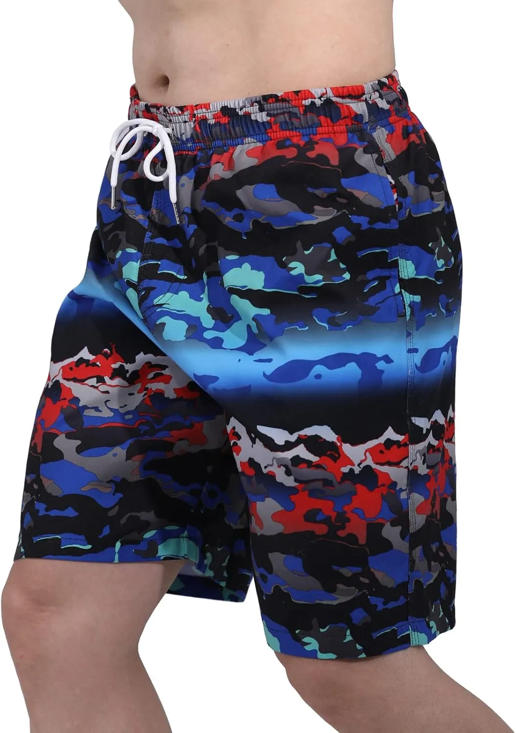 Mens Summer Beach Quick-Dry Board Shorts Color-Gradient Printed Swim Trunks