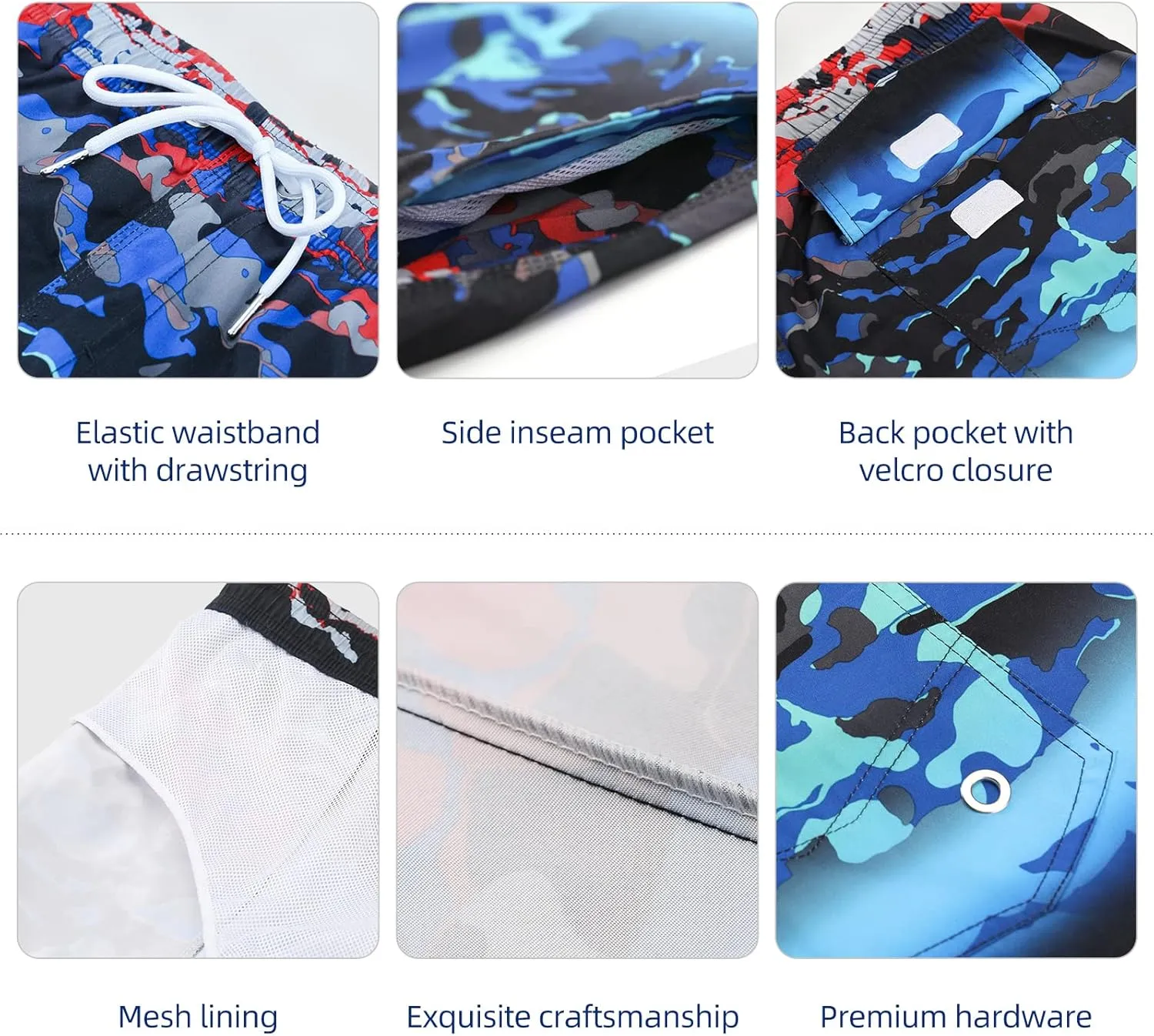 Mens Summer Beach Quick-Dry Board Shorts Color-Gradient Printed Swim Trunks