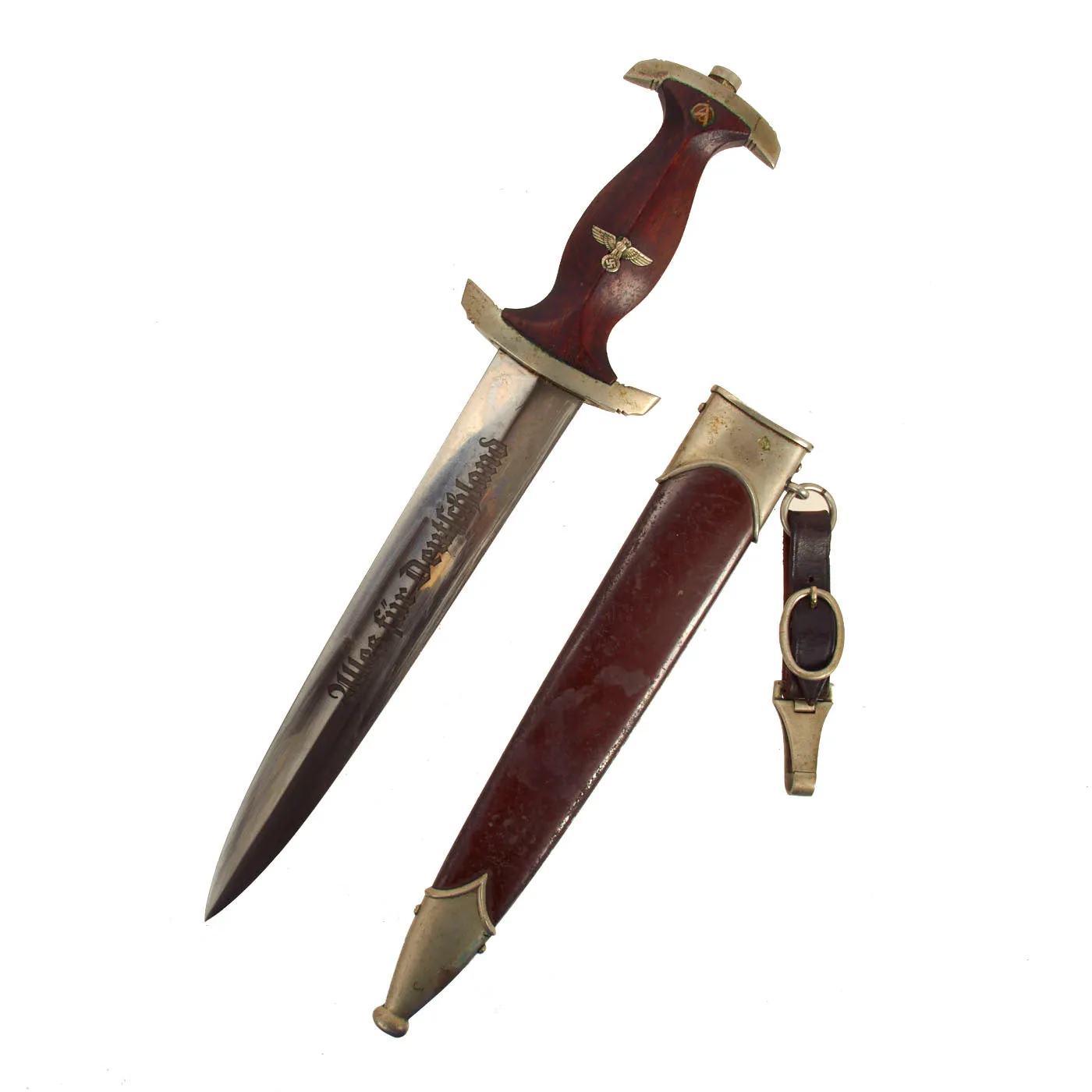 Original German Early WWII SA Dagger by Rare Maker Wilhelm Kober of Suhl with Scabbard & Hanger